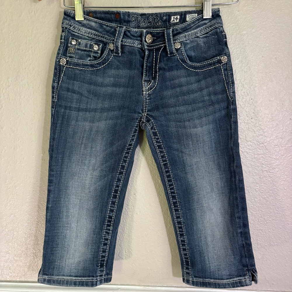 Miss Me Jeans Capris Girls Size 14 Embroidered Rhinestone Cross Pocket